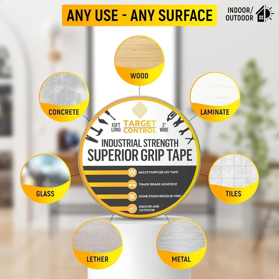 TargetControl™ 65FT x 2'' Carpet Tape Double Sided Rug Tape Grippers for Hardwood Floors and Area Rugs Carpet Binding Tape Stro