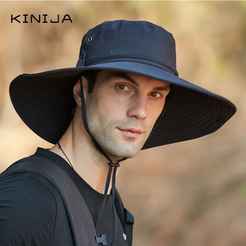 Outdoor Waterproof Large Brim Fisherman Hat Men Fishing Camping Hiking Safari Cap Summer Sun Protection Visor Bucket Hat