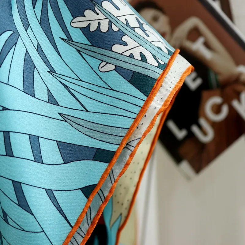 High-end Elegant Women Exquisite Animal Carnival Print Quality 140CM Twill Silk Hand-rolled Edge Large Square Scarf Shawl