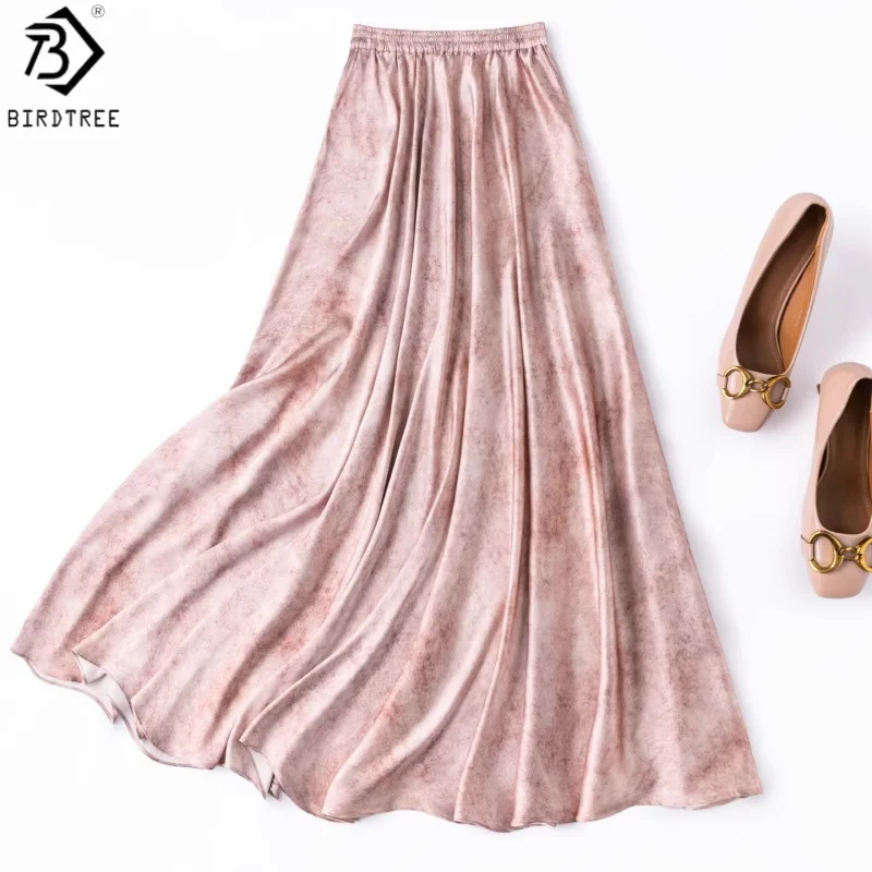 

Birdtree, 21MM 93% Silk 7% Spandex Skirt, Bias-cut, Women's Plain Satin Tie-dye Skirts, Elastic Waist, 2026 Summer New D64720JF