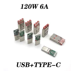 120W 6ASuper Fast Charging 5Welding Spots USB 2.0 Male Connector Assemble Type C Jack Charging Socket DIY Soldering