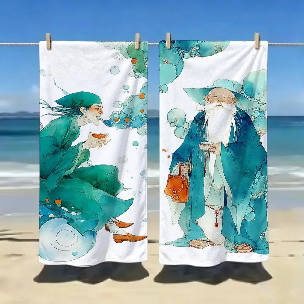 Chinese Watercolor Ink Wash Towel ultra-fine fiber quick drying absorbent bath towel, outdoor swimming sports towel