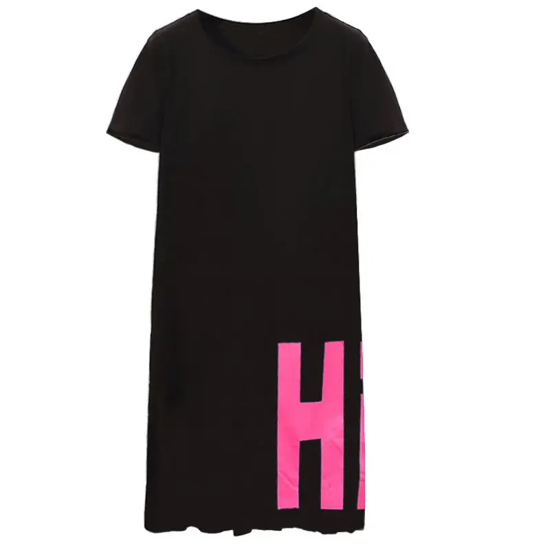 Dresses 2024 New Female Oversized Letter Tshirt Dress Summer Korean Loose O-neck Short Sleeve Pullover Casual Dresses Women\'s