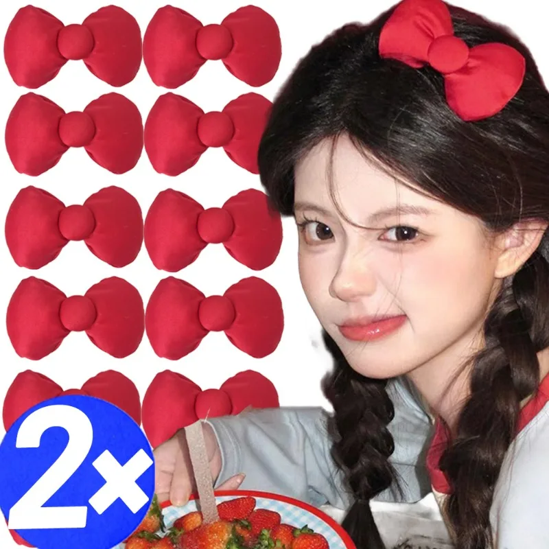 1/2Pcs Sweet Red Bowknot Hair Clips Women Duck Bill Bangs Hairpins Girl Large Size Cotton Filling Cute Children Fashion Headwear