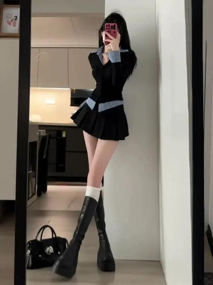 

Korean Sweet And Spicy Sle College Pre-Spring Plaid irt And Skirt Set Women's Faion Two-Piece Suit Dr