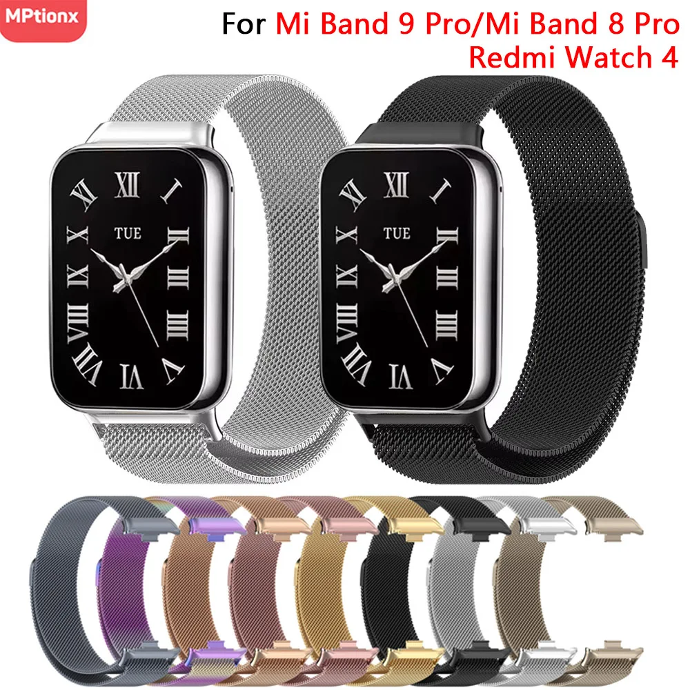 Magnetisches Metallarmband für Xiaomi Mi Band 9 Pro/Mi Band 8 Pro Smart Armband Ersatz Milanese Loop Armband für Redmi Uhr 4