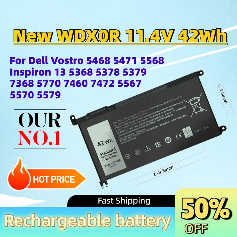 New WDX0R 11.4V 42Wh Laptop Battery for Dell Vostro 5468 5471 5568 Inspiron 13 5368 5378 5379 7368 5770 7460 7472 5567 5570 5579