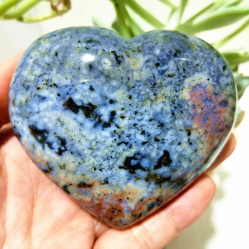 AA  Natural Stone pretty Ocean Jasper Heart Meditation Energy Heart Sorcerer Exorcism Cures Crystal Home Feng Shui Decoration