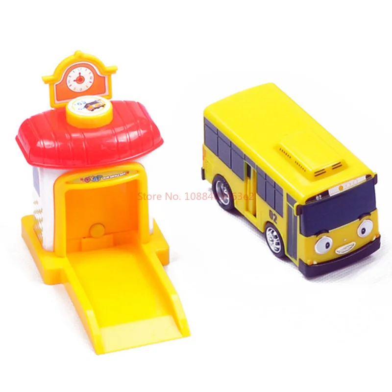 Cartoon Tayos The Little Bus Container Truck Storage Box Parking Lot With 3 Pull Back Mini Car Toys For Children Birthday Gifts