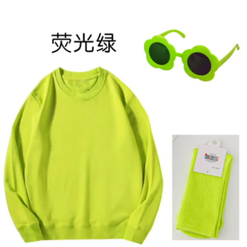 Children's cotton round neck sweater candy colored clothing school sports uniform solid color set