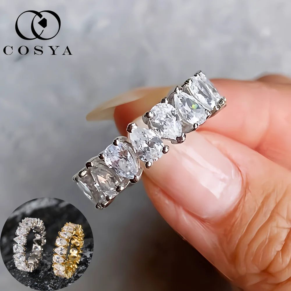 

COSYA Pear Cut Moissanite Ring 100% S925 Silver 18k Gold For Women D Color VVS1 Lab Diamond Band Fine Sparkling Jewelry Gift