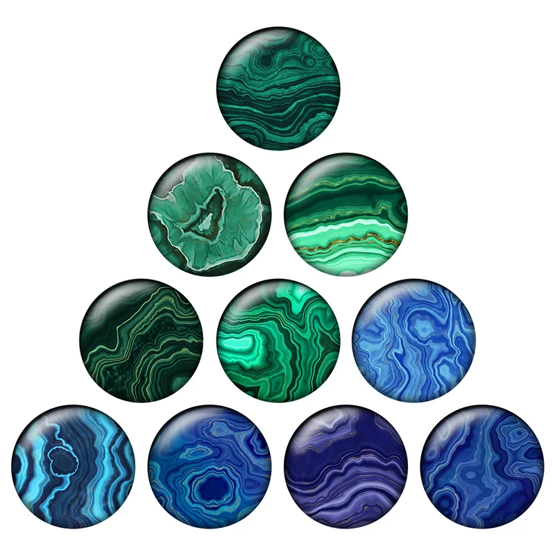 24pcs Green Blue Abstract Marble Gilded Texture Pattern 10mm-25mm Round Photo Glass Cabochon Demo Flat Back Making Findings H062