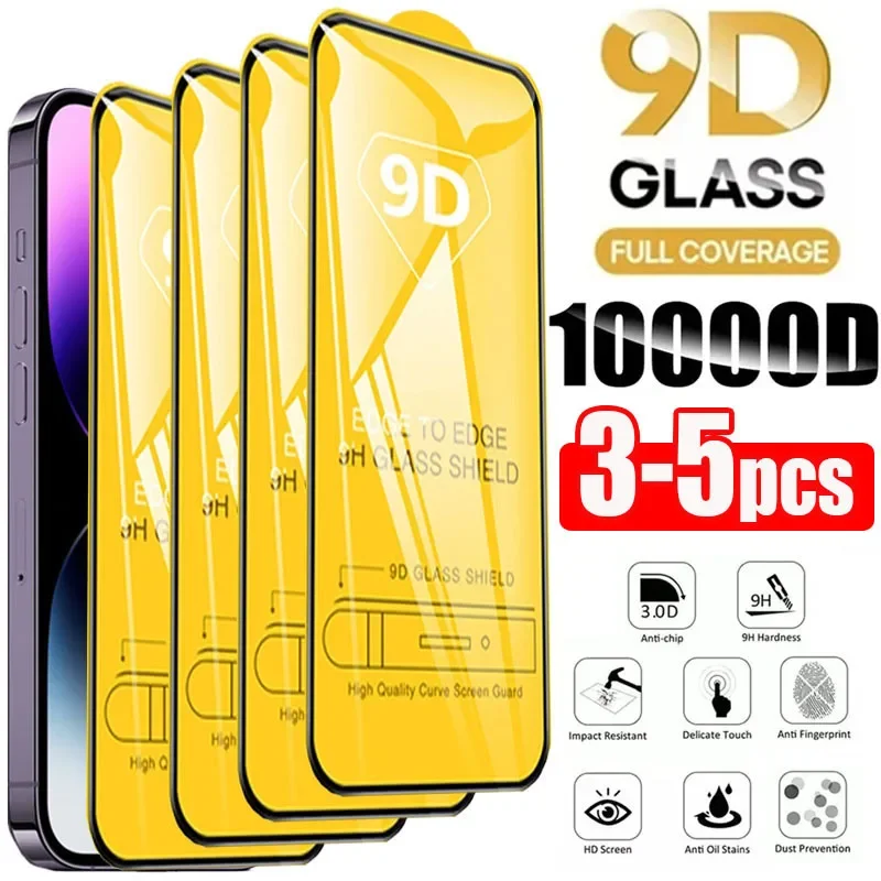 

3~5pcs 9D Screen Protector Tempered 13 12 11 Pro Protective Glass For Iphone X XR XS Max 7 8 6S 14 Plus