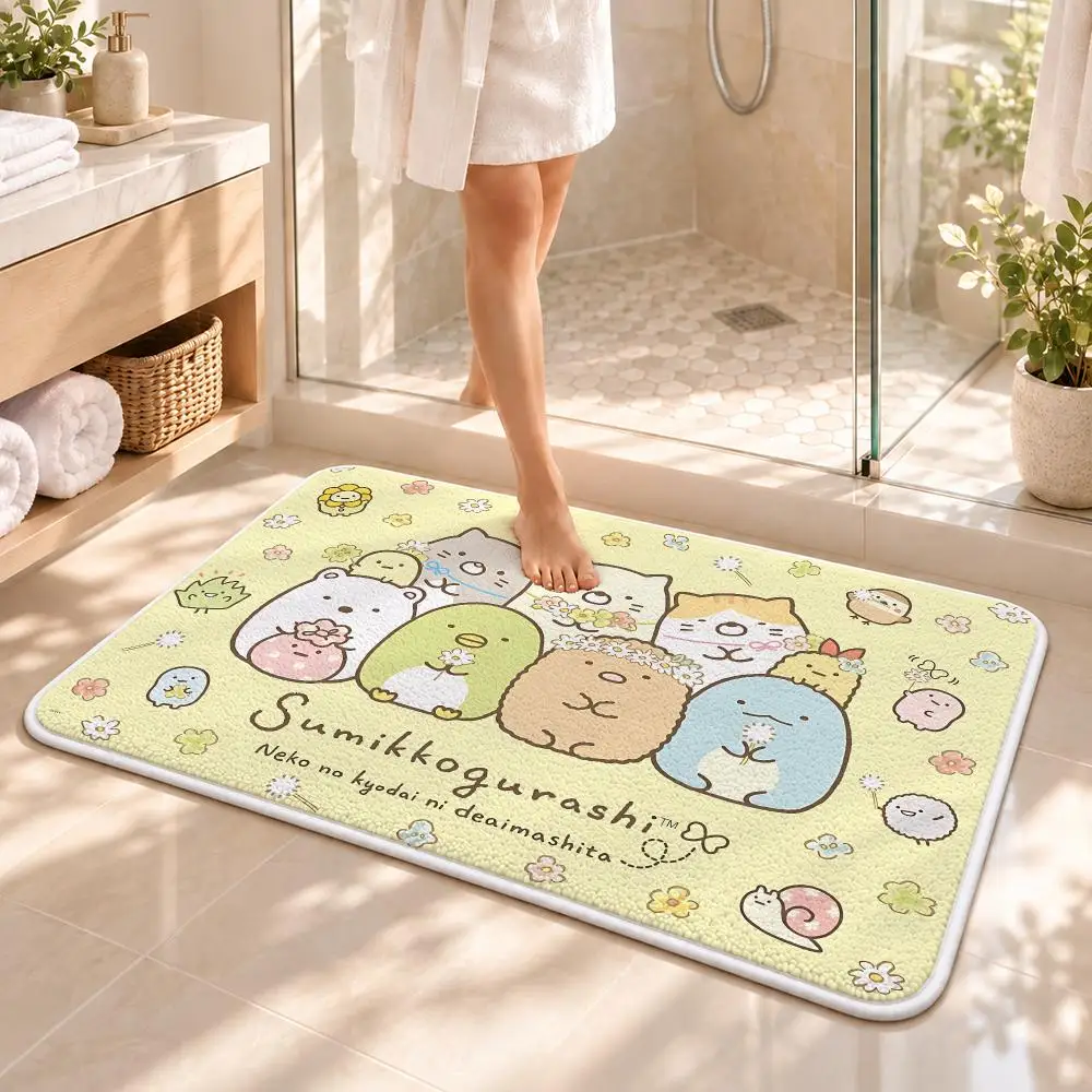 S-Sumikko Gurashi Floor Mat Flannel Rug Soft Non Slip Washable Door Mat for Bathroom Bedroom Kitchen Home Decor