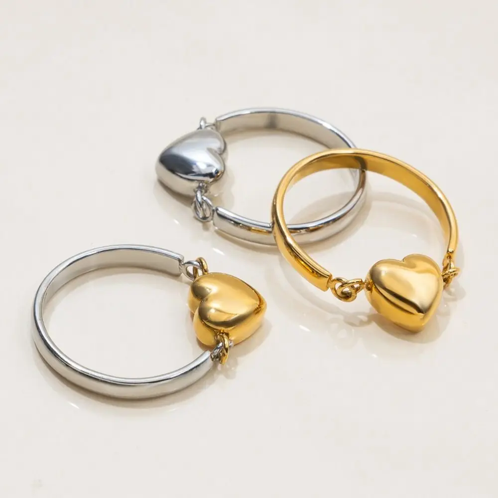 패션 리버시블 하트 반지 투톤 스테인리스 스틸 손가락 참 미니멀리스트 시크 메탈 반지 선물용
