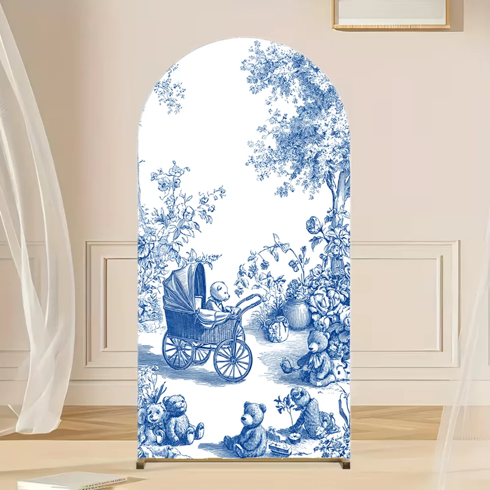 

Blue Pattern Flowers Kids Birthday Party Baby Shower Covers Chiara Arch Background Decor Backdrop Photo