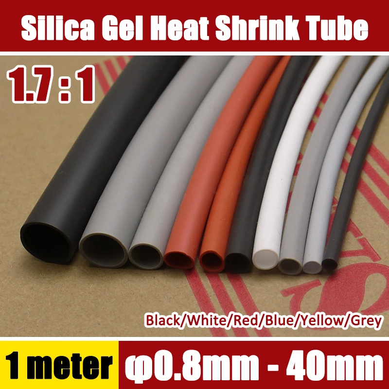 

1Meter Dia 0.8mm-40mm Silica Gel Heat Shrink Tube 6-colors 1.7:1 Thermal Cable Sleeve Insulated Cable Wire Heatshrink Tube