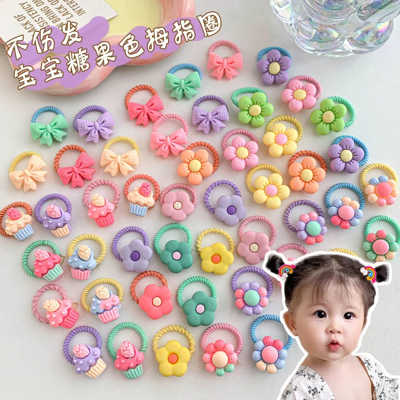 50 Pieces of Cute Thumb Hair Ties for Girls, High Elasticity, Does Not Hurt Hair, Sweet Little Girl Hair Rope, Kidsren's