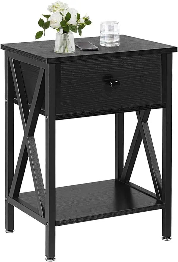 

Nightstands, Modern End Side Tables,Night Stand with Drawer &Storage Shelf for Bedroom living Room Office Lounge, Black