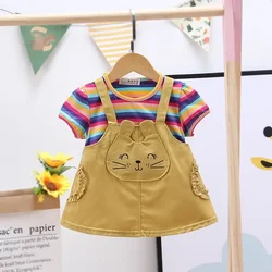 DIIMUU Kids Girls Fashion Clothing Girl Spring Dresses Cute Fly Sleeveless Children Dress Suit 1-3Years