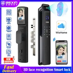 3D Face Recognition Smart Door Lock Security Camera Monitor Intelligent Fingerprint Password Electronic Key Unlock