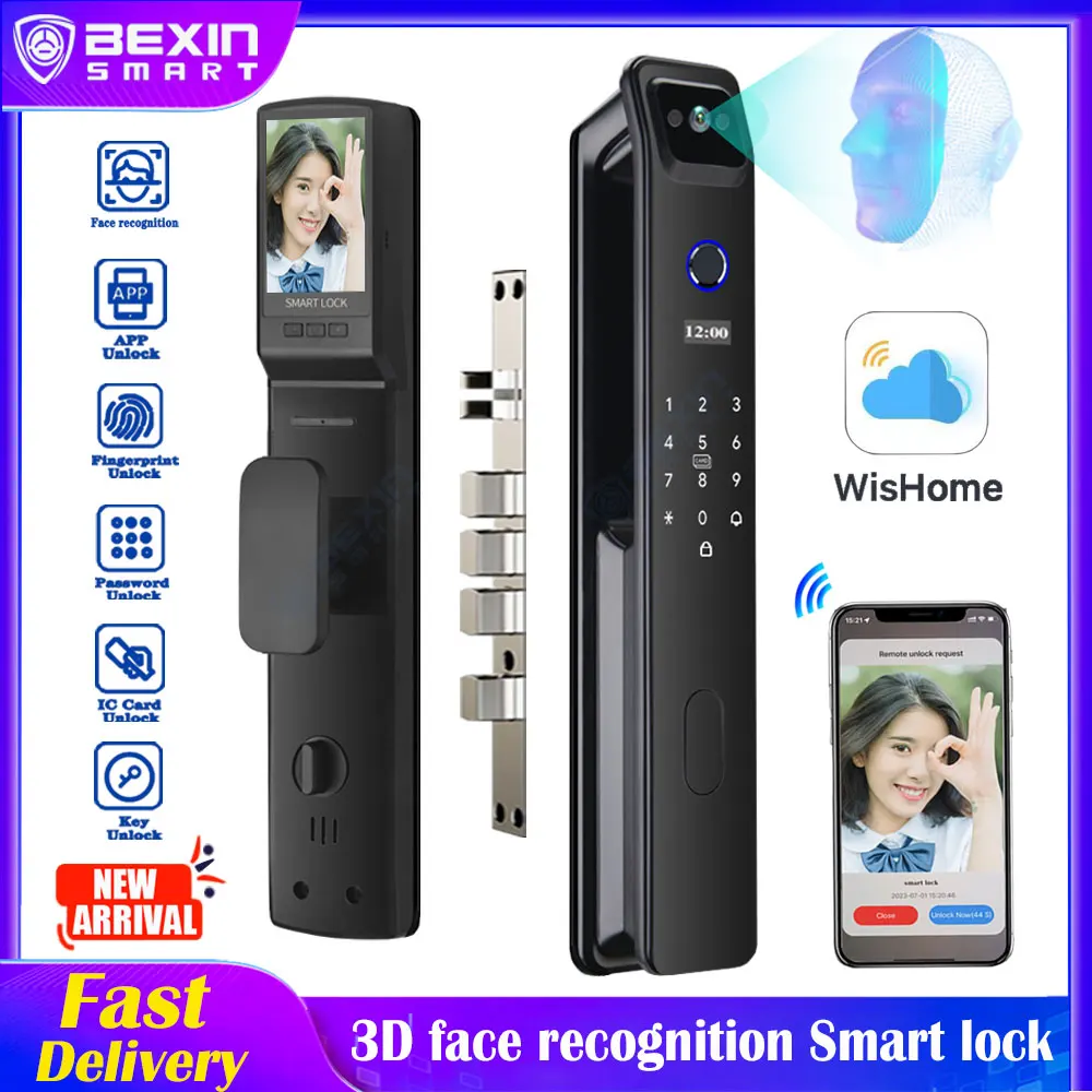 Wholesale 3D Face Recognition Smart Door Lock Security Camera Monitor Intelligent Fingerprint Password Electronic Key Unlock