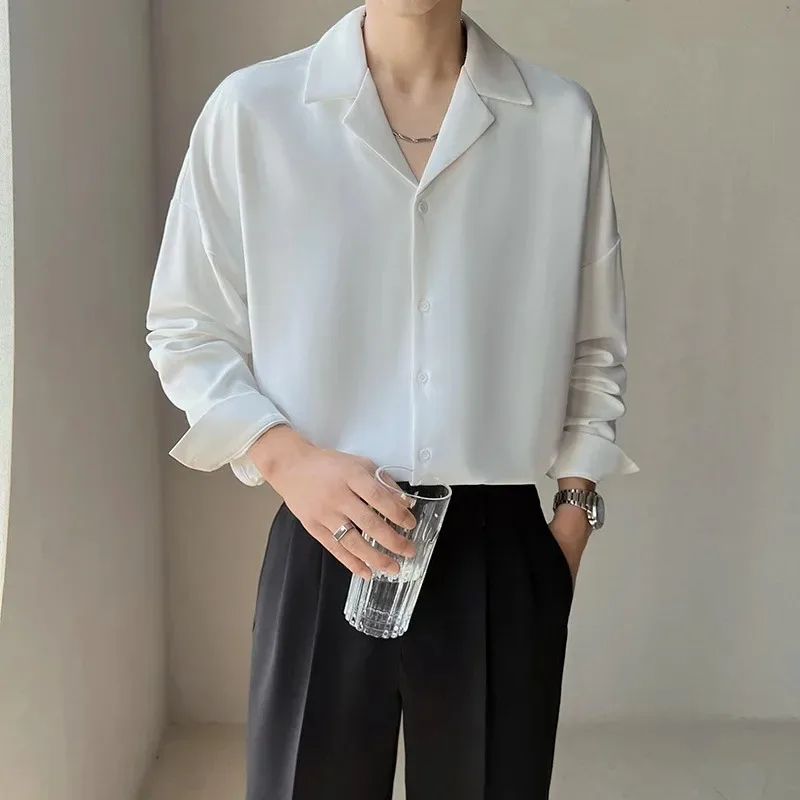 

Cracker Khakishirt Men's Long Sleeve Loose Fit Ice Silk Idle Style Draped White Shirt Cuban Style Shirt For Men