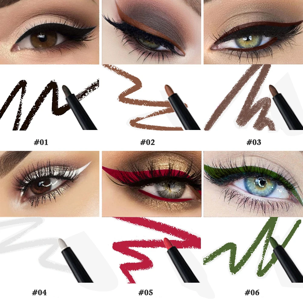 VERONNI 6Pcs Fashion Eyeliner Gel Pencil Waterproof Long-lasting Matte Silkworm Eyeliner Pen Brown Eye Shadow Pen Makeup