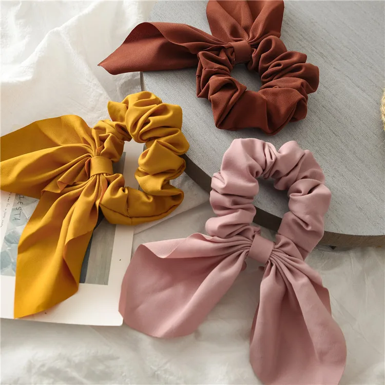 Good Quality Solid Color Yellow Camel Pink Hair Band Hair Gym XL Personalized Premium Rabbit Solid color ear scrunchies