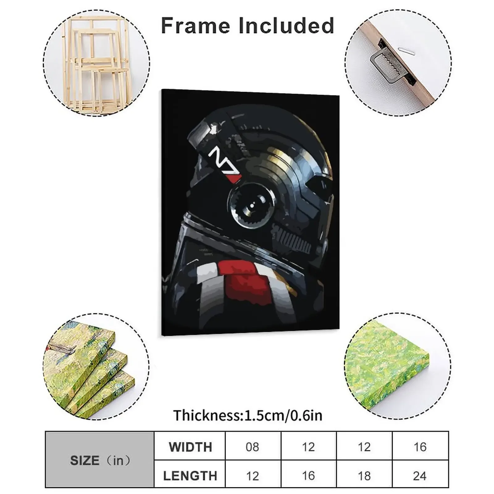 N7 Commander Shepard Mass Effect Canvas Painting Poster Party Character Custom Customize Wall Decor Framed Wall Paintings