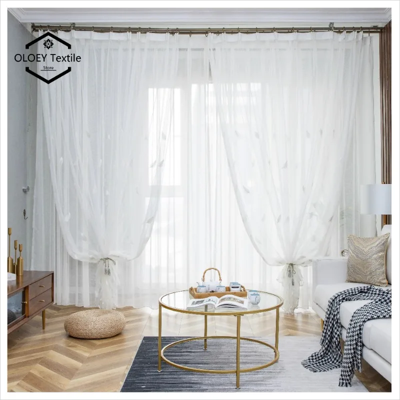 

White Sheer Curtain Balcony Living Room Dreamy Simple Lace Double Layer Translucent Elegant Light Filtering Gauze