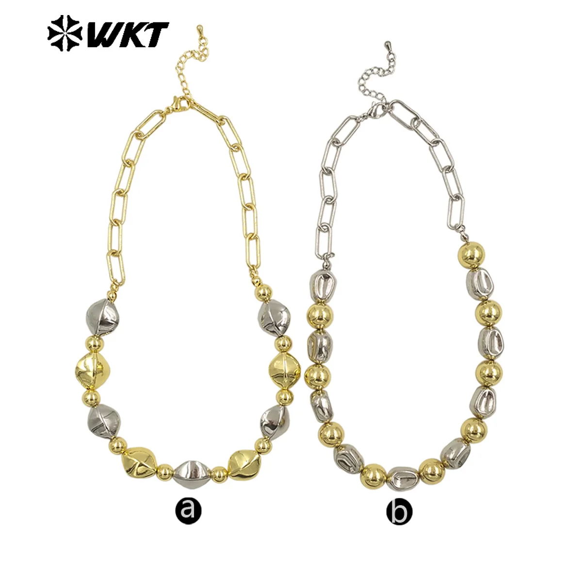 WT-JFN28 Special Design Chain Necklace With Silver And Yellow Brass Beads Necklace For Women Cocktail Party Jewelry