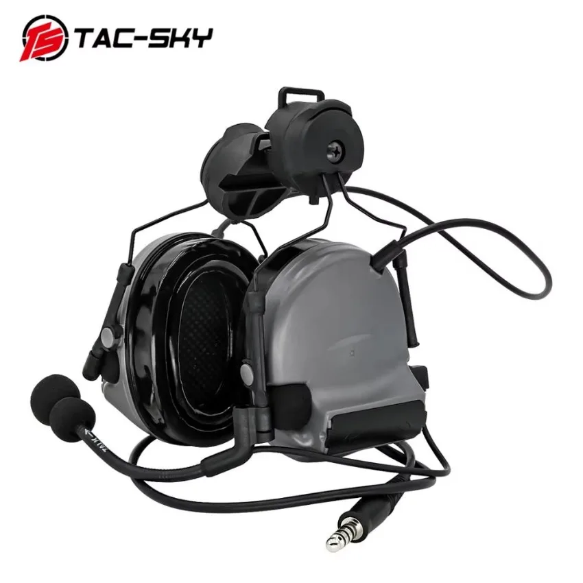 TS TAC-SKY Military COMTA II Silicone Earmuffs Hunting Shooting Headset Tactical Helmet Mount Noise Cancelling Headphones Grey