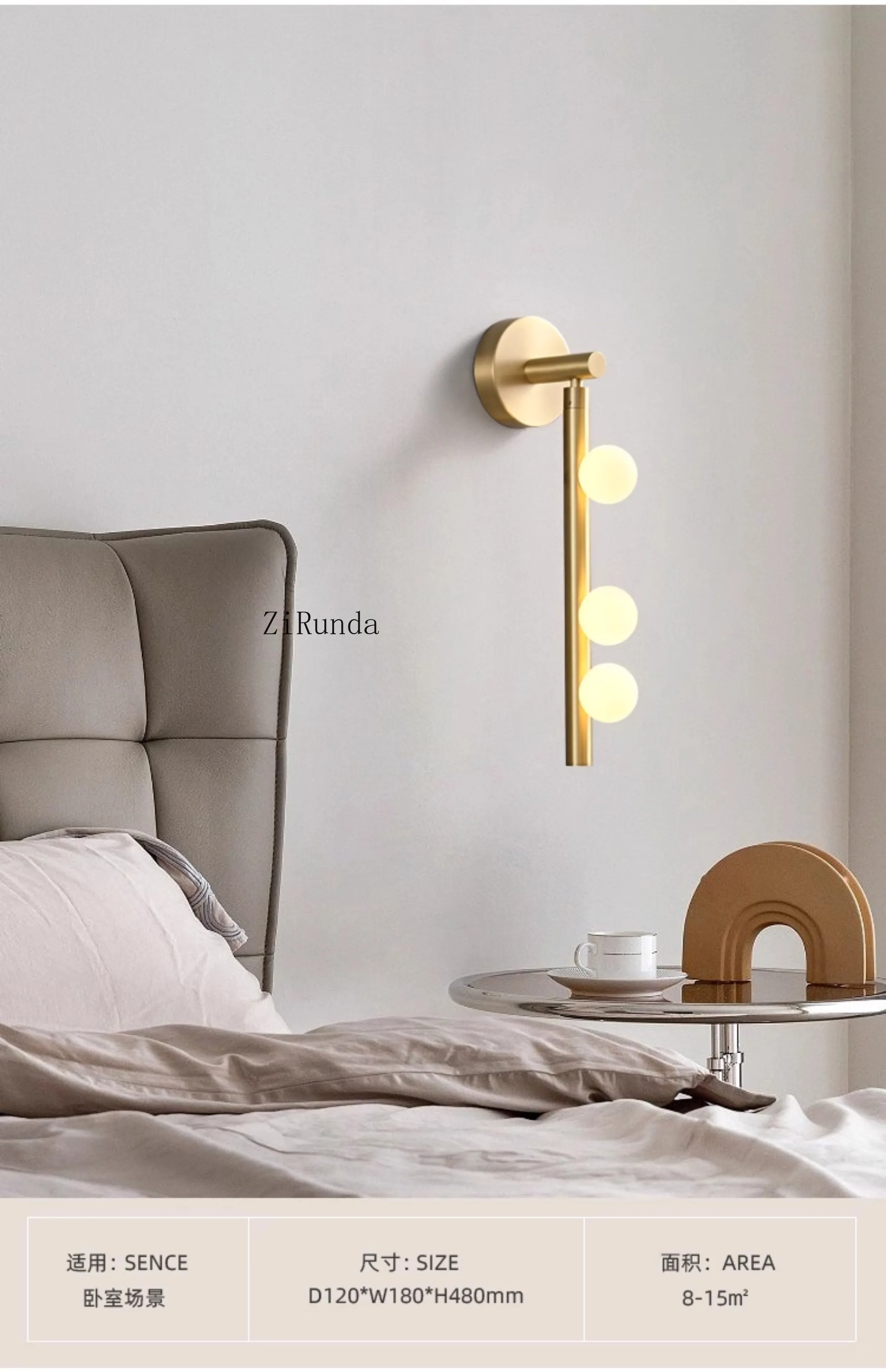 Moderno todo-cobre sala de estar fundo lâmpada de parede medieval quarto lâmpada de cabeceira pia