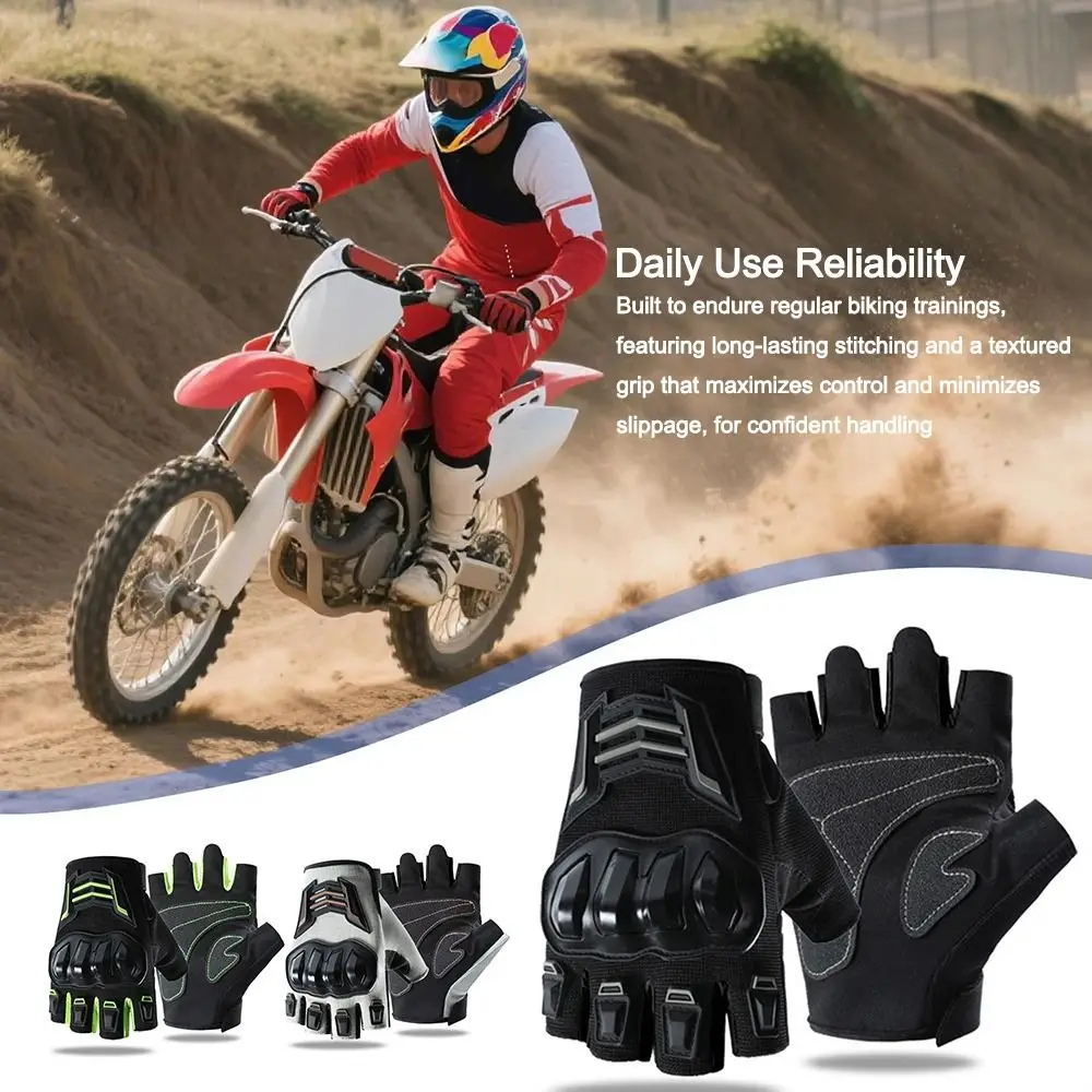 1 Pair Half Finger Motorcycle Gloves Anti-fall Breathable Cycling Gloves Wear-resistant Anti-slip Driving Gloves