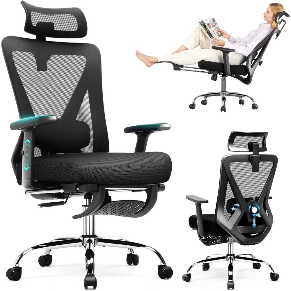 

Ergonomic Office Chair Big and Tall Gaming Chair with Footrest, 3D Adaptive Lumbar Support & Headrest, High Back Rolling