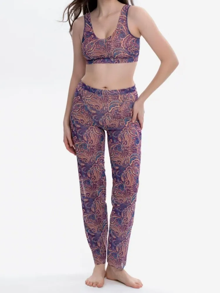 

Two Piece Sets Retro Bikini Printed Fashion Tops And Cover Up Pants Tight Women's Bandage Summer Beach Luxury Elegant 2025