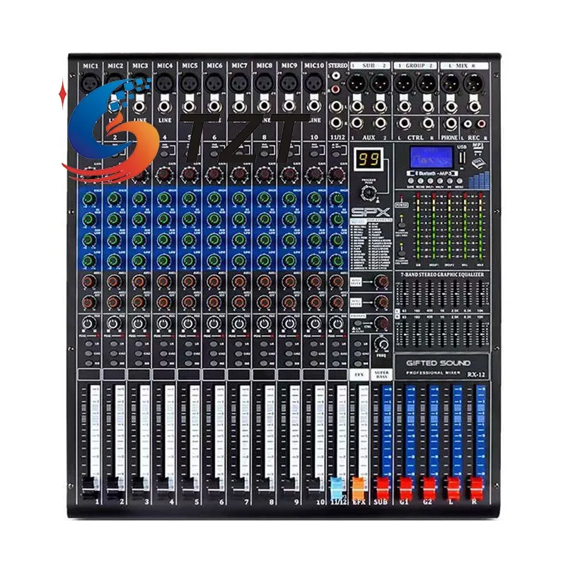 TZT GS RX12 프로페셔널 퍼포먼스급 12채널 블루투스5.0 USB 스테이지 오디오 믹서 DSP 99 디지털 이펙터