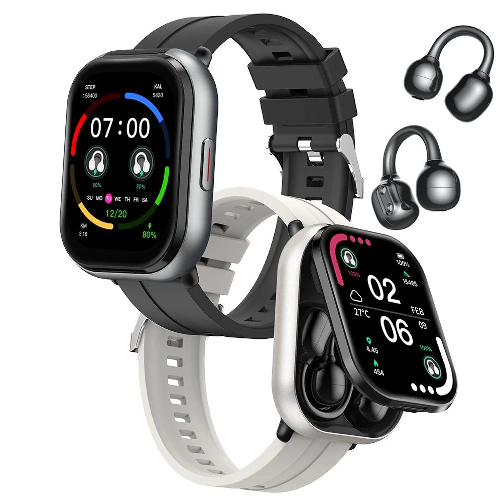 Montre connectée LIGE TWS 2 en 1 avec écouteurs à clip, écran HD 2,01 pouces, appels vocaux Bluetooth, moniteur de santé, montre connectée sportive pour Android iOS