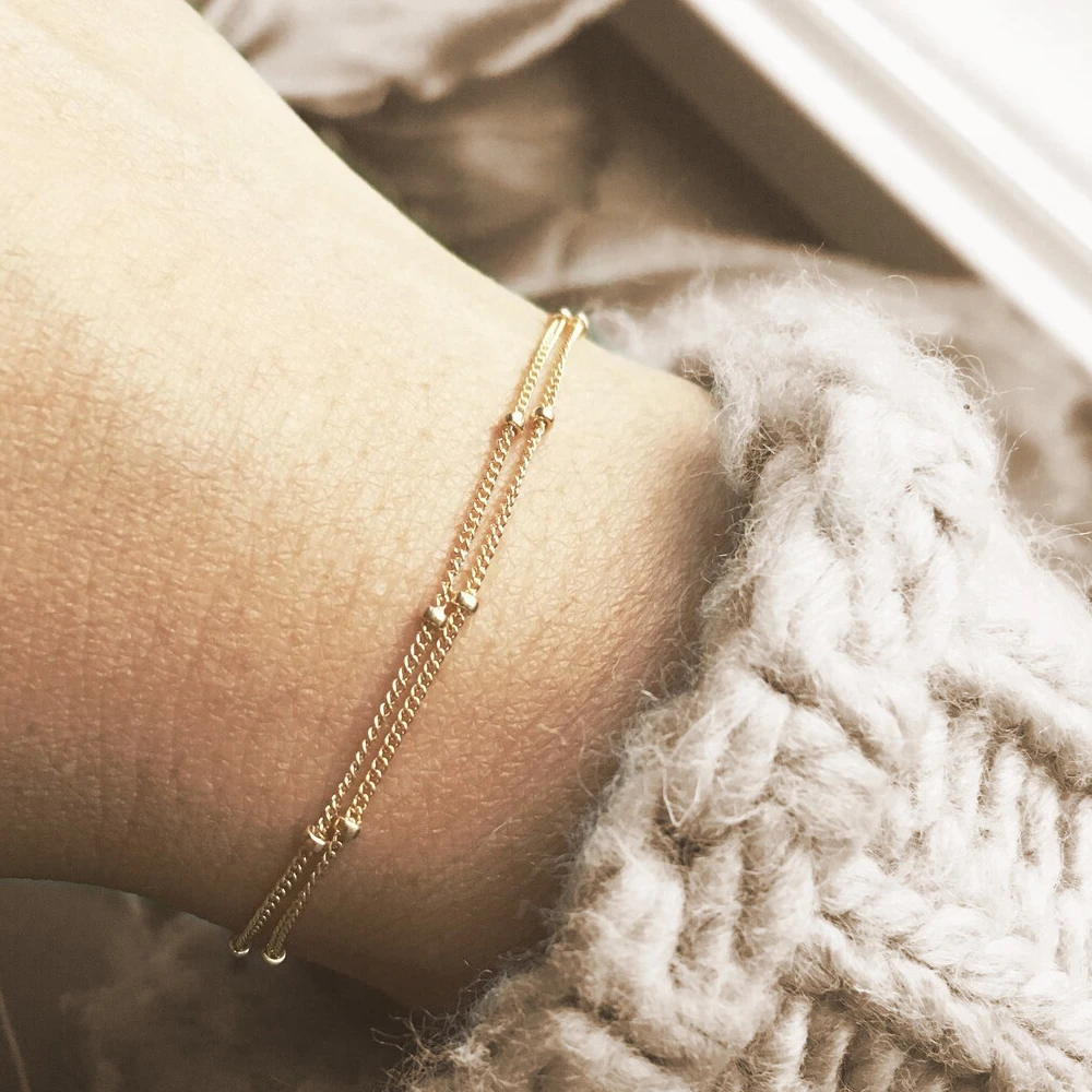 EManco 10PCS Wholesale Simple Female Dainty Chain Bracelet Jewelry Layered Beads Chain Bracelet For Women Stainless Steel Chain