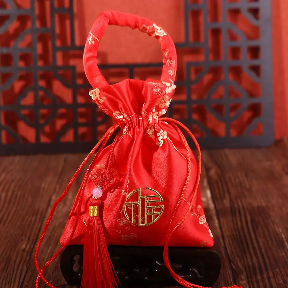 중국풍 창의적인 브로케이드 중국 매듭 장식 태슬 신랑 신부 사탕 가방 패키지 가방 웨딩 기념품 손잡이 가방