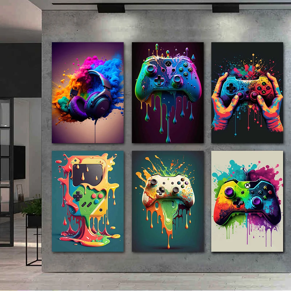 Affiche Murale Classique Manette de Jeu Couleurs Vives Pop Fashion Garçon Décoration Chambre Esports Toile Peinture Murale Impressions Images Cadeau