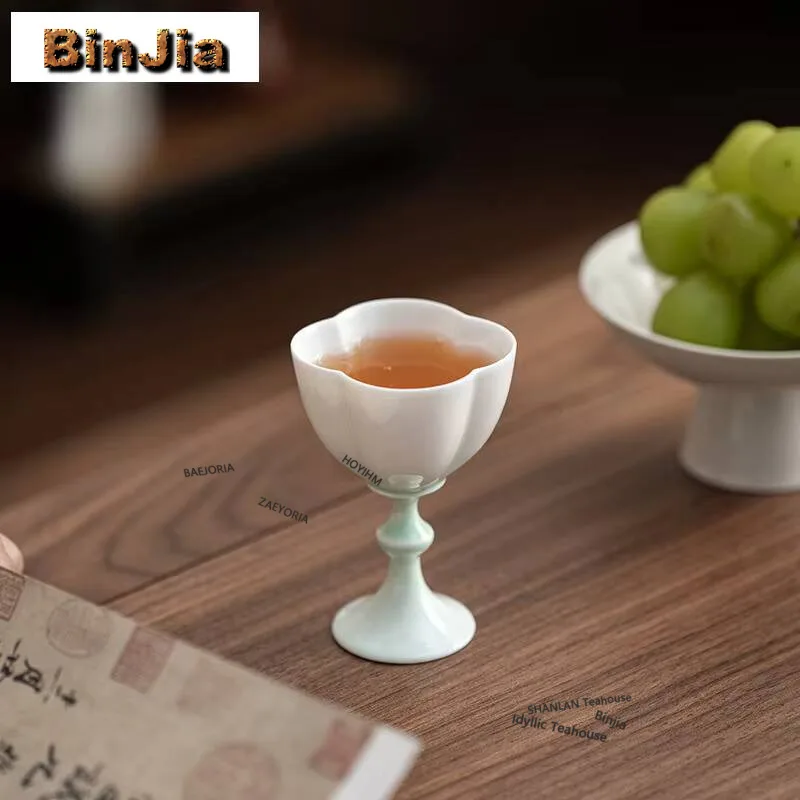 Gradient Ramp Jade Mud High Foot Flower Mouth Teacup Creative Tea Bowl Mug Tea-tasting Fragrance Cup Chazhan Master Cups Teaware