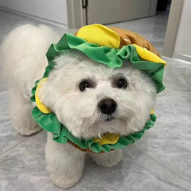 

Мультяшный костюм для домашних животных: шапка-гамбургер и ошейник для собак и кошек (Шиба-ину, Корги) - милый аксессуар для косплея и вечеринок