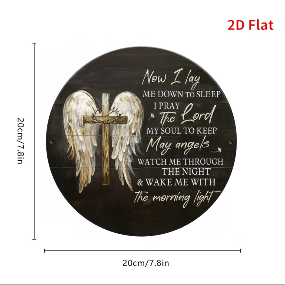 Christian Wall Decor Iron Lord's Prayer Sign with Cross Angel Wings 7.87x7.87 Inch Durable Metal