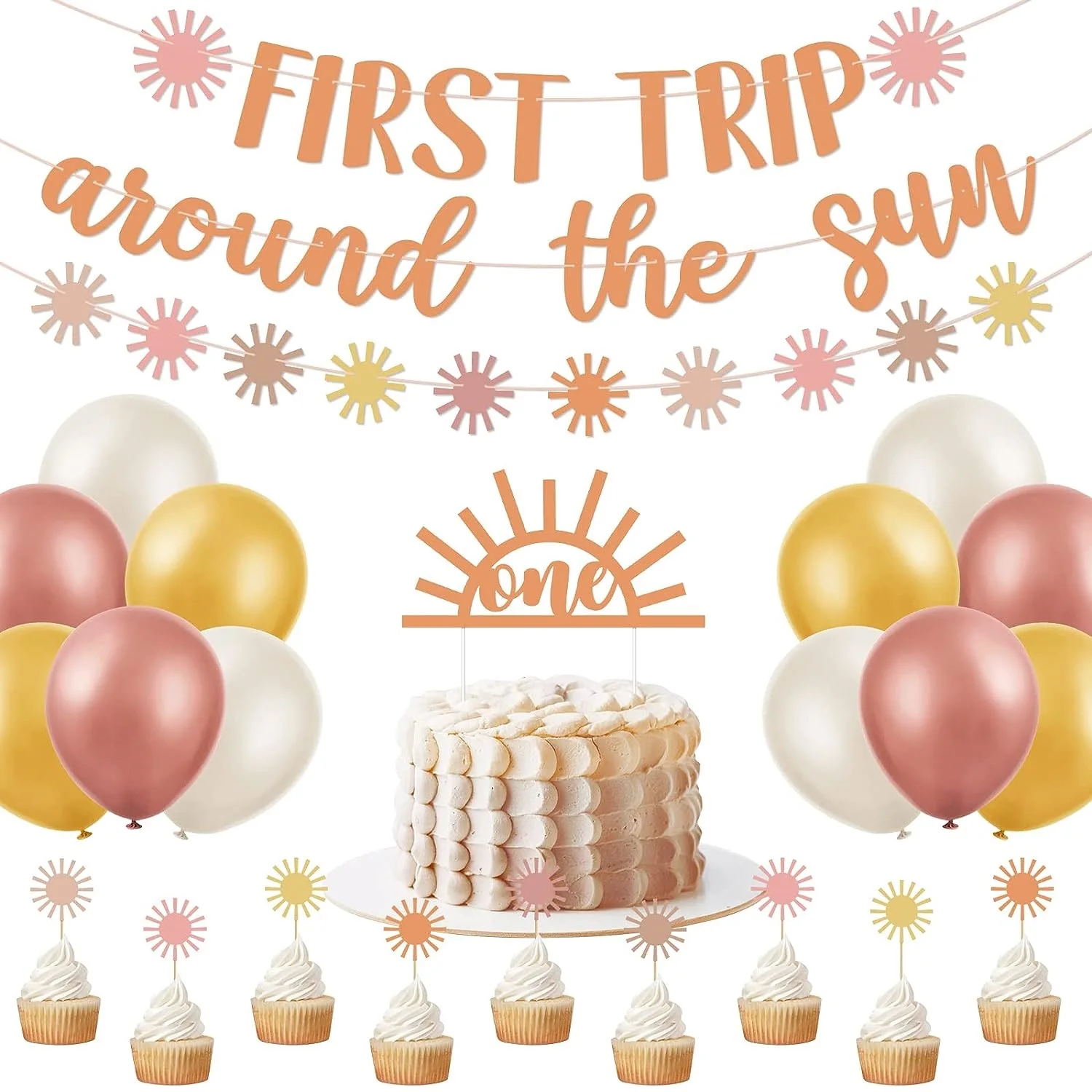 First Trip Around The Sun Birthday Decorations Boho Sun 1st Birthday Banner You Are My Sunshine Party Muted Girl Birthday Party