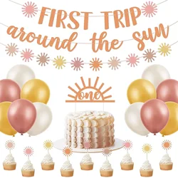 First Trip Around The Sun Birthday Decorations Boho Sun 1st Birthday Banner You Are My Sunshine Party Muted Girl Birthday Party