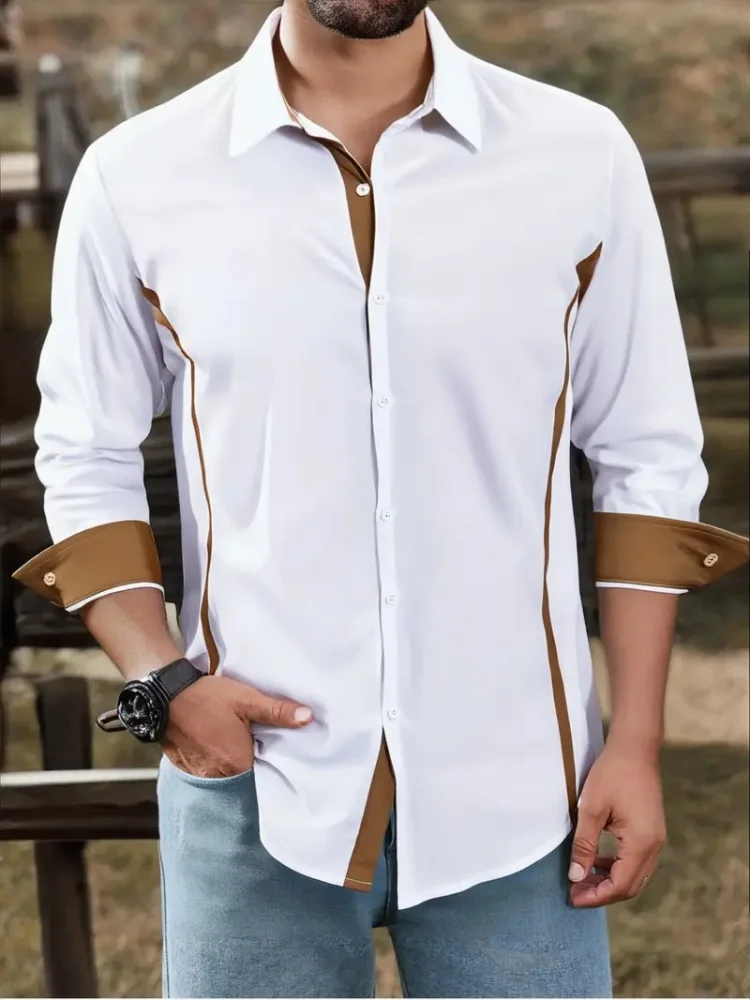 2025 nueva camisa Oxford de otoño para hombre, camisa informal de negocios sociales con botones de manga larga