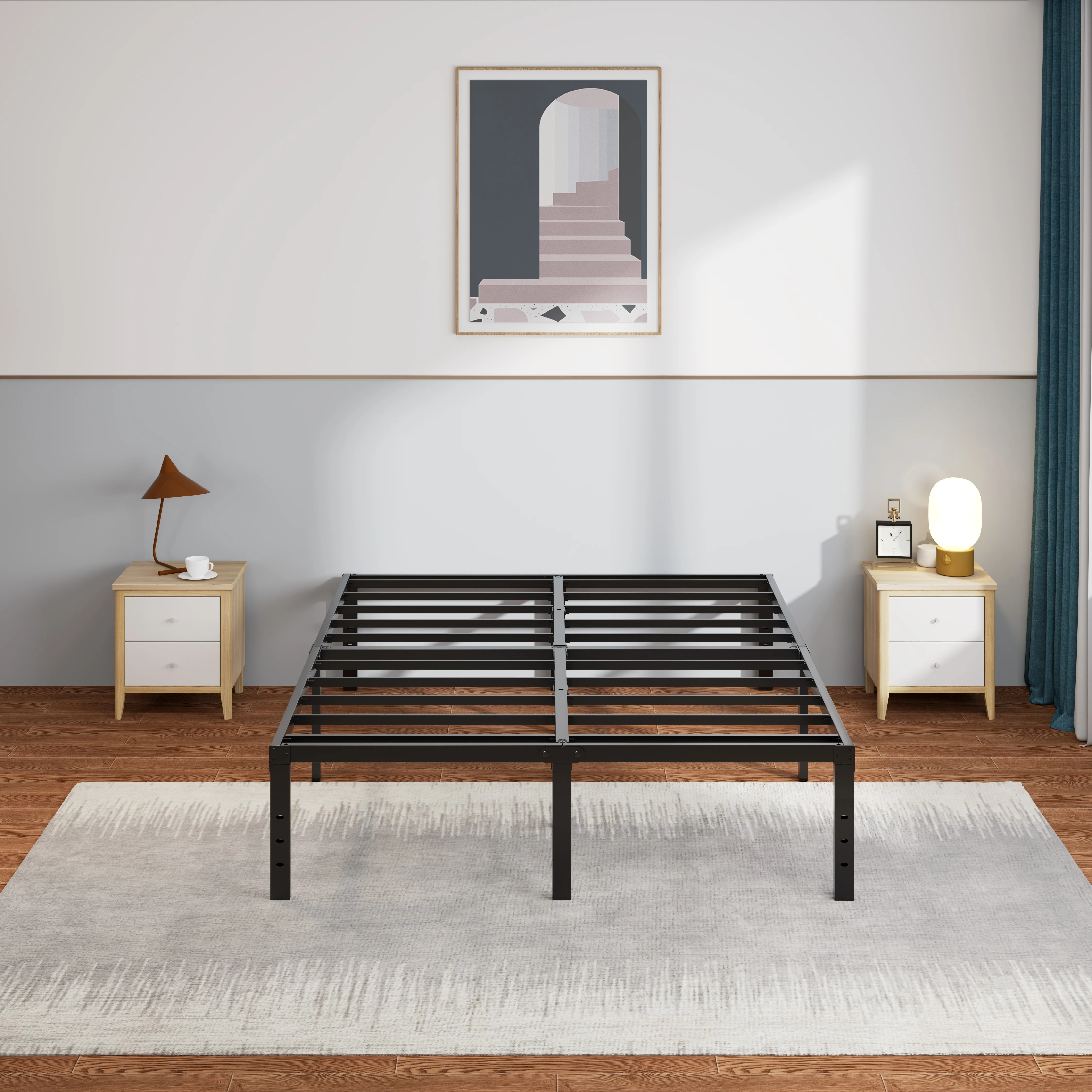 ارتفاع 12 بوصة، منصة إطار سرير، سرير معدني، كريم أساس مرتبة فولاذي شديد التحمل، سهل التجميع، بدون ضوضاء وهزازة، أسود #3