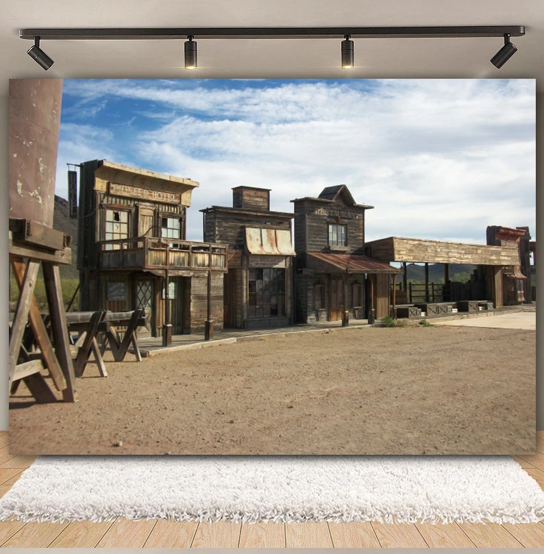 Western Cowboy Saloon Backdrop West Cowboy City Town Scenic Wooden House Barn Door Travel Baby Portrait Photography Background